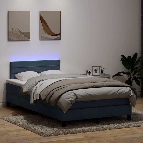 vidaXL Cama box spring c/ colch&atilde;o e LED 120x220 cm veludo cinzento-escuro
