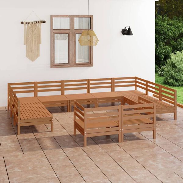 vidaXL 11 pcs conjunto lounge de jardim pinho maci&ccedil;o castanho mel