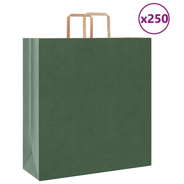 vidaXL Sacos de papel 250 unid com al&ccedil;as verde 45x17x48 cm
