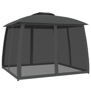 vidaXL Gazebo c/ teto duplo/paredes de malha 2,93x2,93 m a&ccedil;o antracite