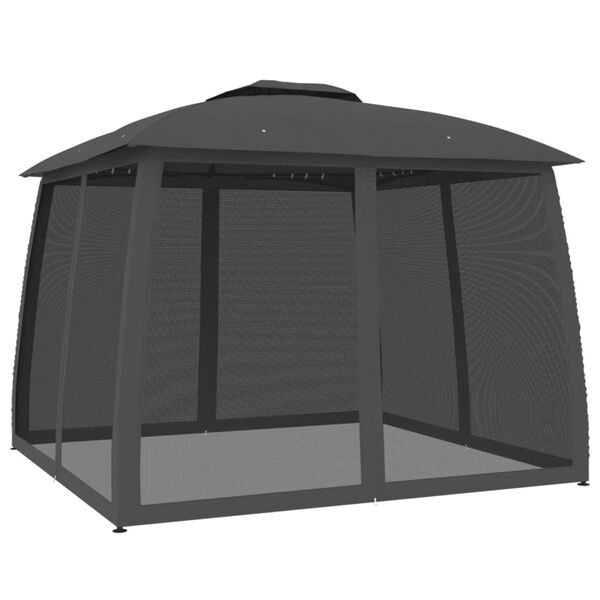 vidaXL Gazebo c/ teto duplo/paredes de malha 2,93x2,93 m a&ccedil;o antracite