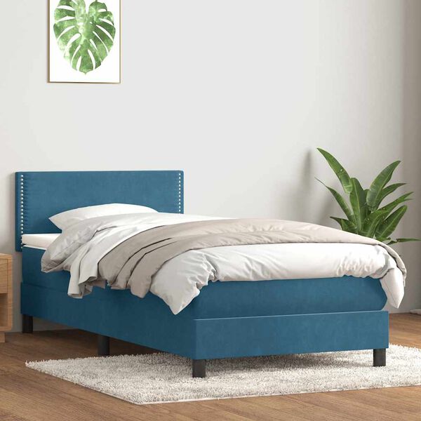 vidaXL Cama com molas/colch&atilde;o 100x210 cm veludo azul-escuro