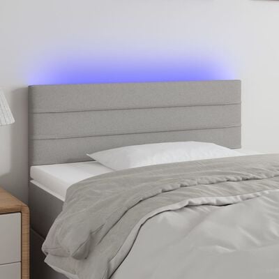 vidaXL Cabeceira de cama c/ luzes LED tecido 90x5x78/88 cm cinza-claro