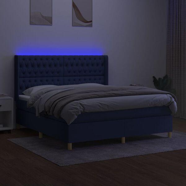 vidaXL Cama box spring c/ colch&atilde;o e LED 180x200 cm tecido azul