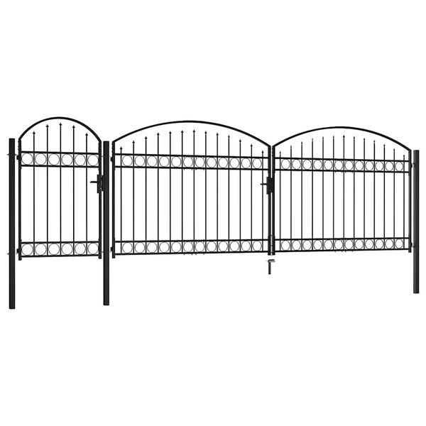 vidaXL Port&atilde;o de cerca de jardim Assen com topo arqueado, a&ccedil;o, 1,25 x 5 m, preto
