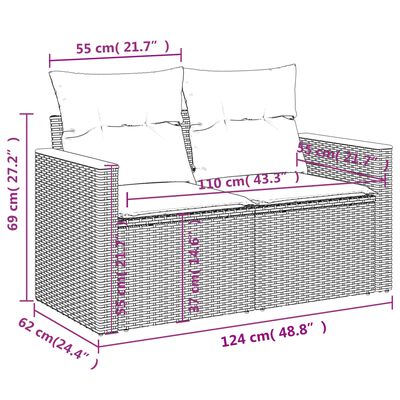 vidaXL 11 pcs conjunto sofás de jardim c/ almofadões vime PE bege