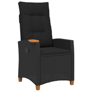 vidaXL Cadeira reclin&aacute;vel com prato para ch&aacute; Preto vime PE