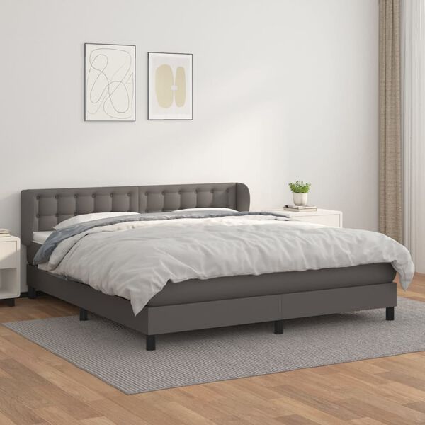 vidaXL Cama com molas/colch&atilde;o 180x200 cm couro artificial cinza