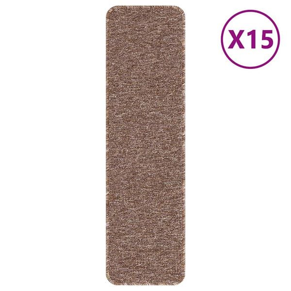 vidaXL Tapetes Antiderrapantes para Escadas 15 pcs Castanho 75 x 20 cm
