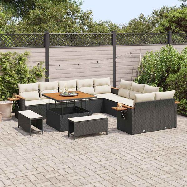 vidaXL Conjunto de Sof&aacute; de Jardim 17 pcs Preto e Creme vime PE