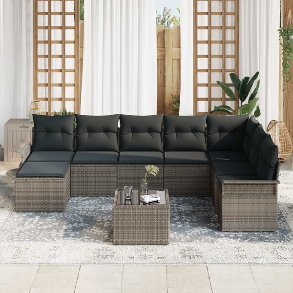 vidaXL Conjunto de Sofá de Jardim 9 pcs Preto Rattan Sintético