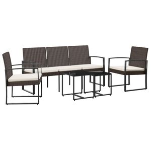 vidaXL 5 pcs conjunto jantar p/ jardim c/ almofad&otilde;es vime PP castanho