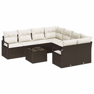 vidaXL Conjunto de Sof&aacute;s com almofada 9 pcs Marrom e Creme vime PE