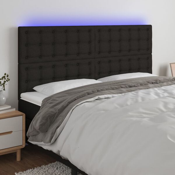 vidaXL Cabeceira de cama c/ luzes LED tecido 160x5x118/128 cm preto