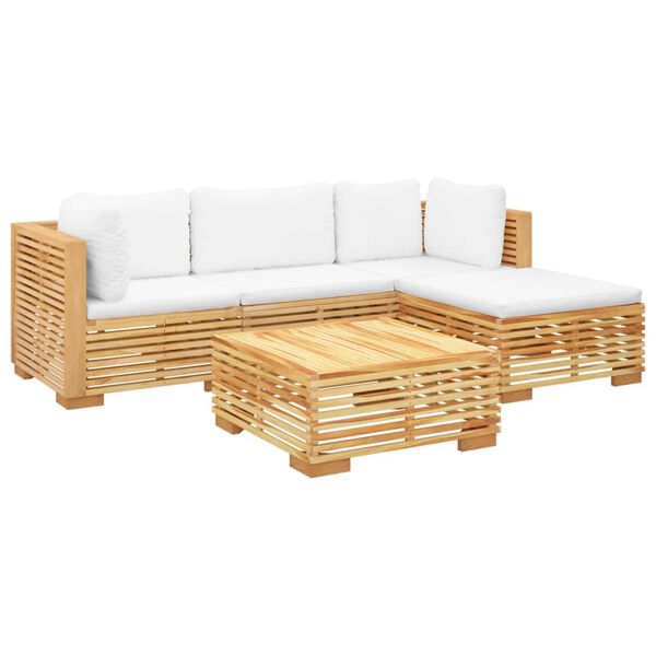 vidaXL 5 pcs conjunto lounge jardim c/ almofad&otilde;es madeira teca maci&ccedil;a