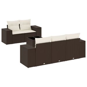 vidaXL 6 pcs conjunto de sof&aacute;s jardim c/ almofad&otilde;es vime PE castanho