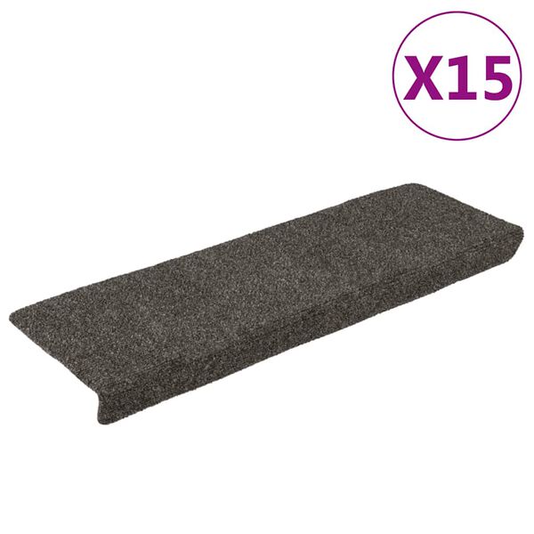 vidaXL Tapetes de escada autoadesivos 15 peças 65x21x4 cm antracite borda retangular