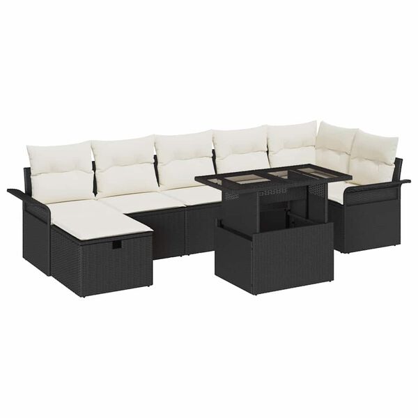 vidaXL Conjunto de Sofá de Jardim 8 pcs Preto Rattan Sintético