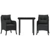 vidaXL 3 pcs conjunto de jantar p/ jardim c/ almofad&otilde;es vime PE preto