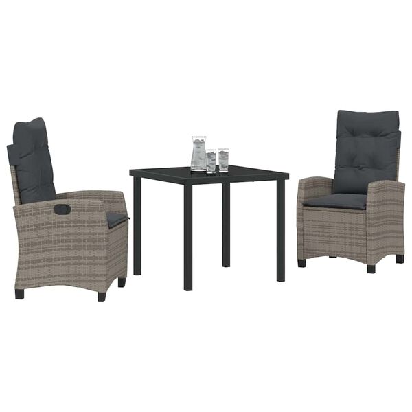 vidaXL Conjunto de Jantar para Jardim 3 pcs Cinzeto vime PE