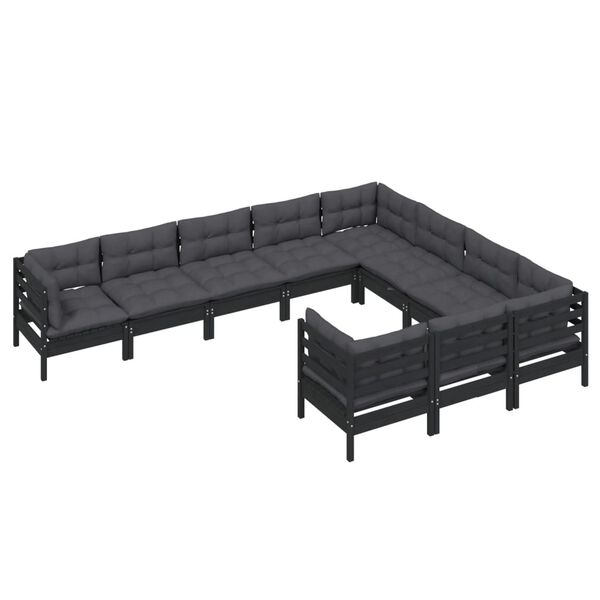 vidaXL 10 pcs conjunto lounge de jardim c/ almofad&otilde;es pinho preto