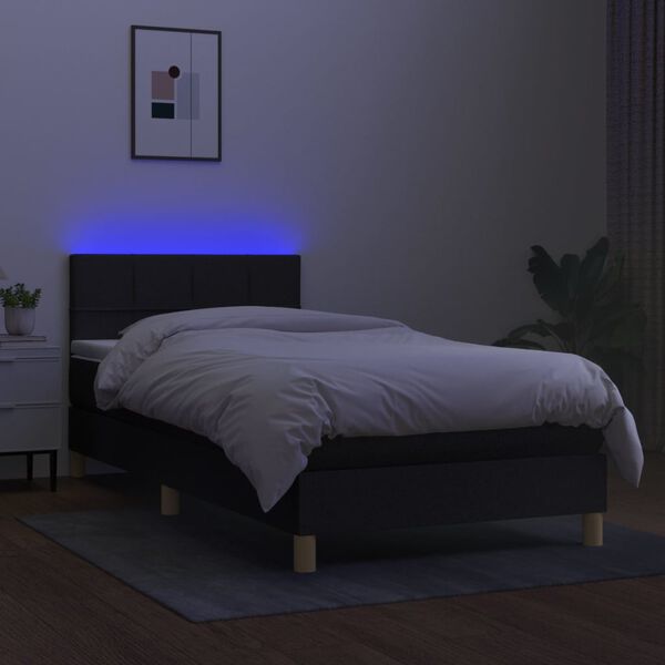 vidaXL Cama box spring c/ colch&atilde;o e LED 90x190 cm tecido preto