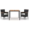 vidaXL 3 pcs conjunto de jantar p/ jardim c/ almofad&otilde;es vime PE preto