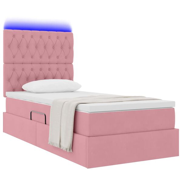 vidaXL Cama com arruma&ccedil;&atilde;o e LED com colch&atilde;o Rosa 90 x 190 cm Veludo