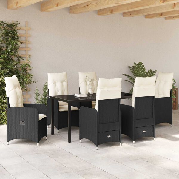 vidaXL Conjunto de Jantar para Jardim 7 pcs Preto Rattan Sintético