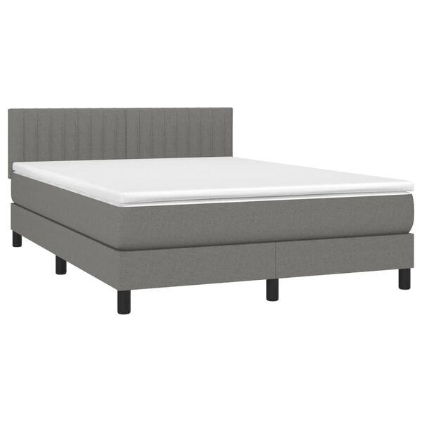 vidaXL Cama com molas/colch&atilde;o 140x190 cm tecido cinzento-escuro
