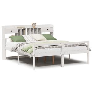 vidaXL Cama com estante sem colch&atilde;o 180x200 cm pinho maci&ccedil;o branco