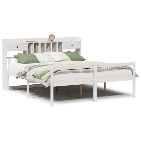 vidaXL Cama com estante sem colch&atilde;o 180x200 cm pinho maci&ccedil;o branco