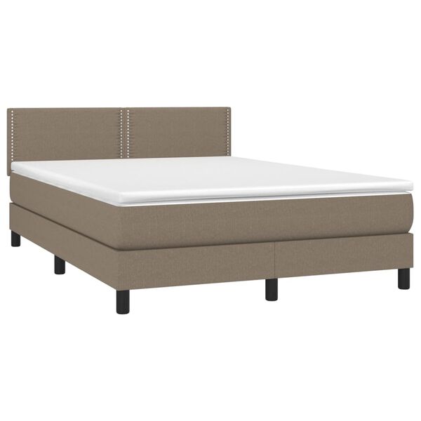 vidaXL Cama box spring colch&atilde;o/LED 140x190cm tecido cinza-acastanhado