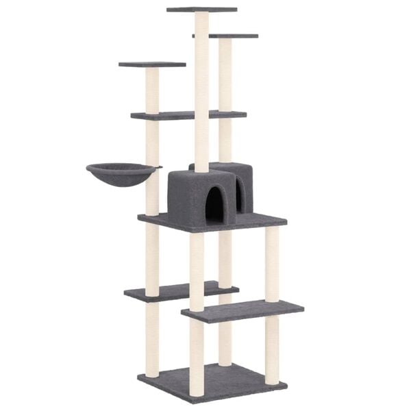 vidaXL &Aacute;rvore p/ gatos c/ postes arranhadores sisal 167cm cinza-escuro