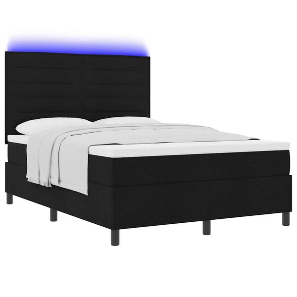 vidaXL Cama Box com colch&atilde;o com led Preto 140 x 190 cm tecido