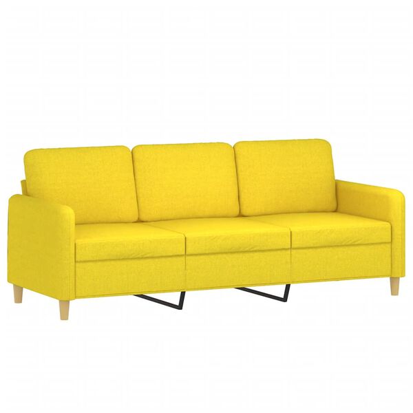 vidaXL Sof&aacute; 3 lugares + almofadas decora&ccedil;&atilde;o 180cm tecido amarelo-claro