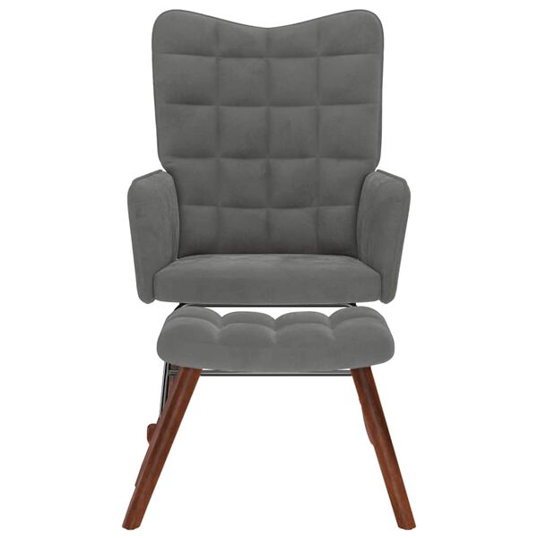 vidaXL Cadeira de balan&ccedil;o com banco em veludo cinza escuro