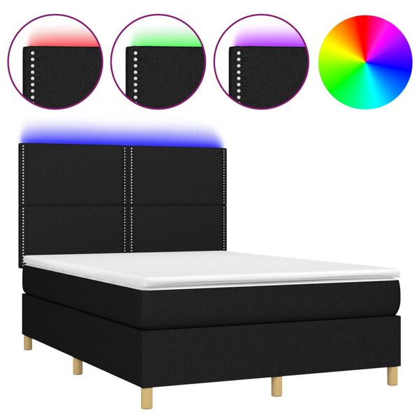 vidaXL Cama box spring c/ colch&atilde;o e LED 140x190 cm tecido preto