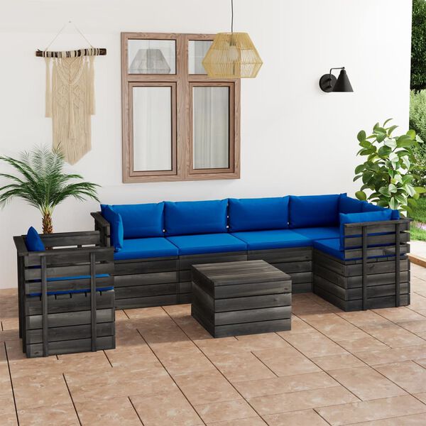 vidaXL 7 pcs conjunto lounge de paletes com almofad&otilde;es pinho maci&ccedil;o