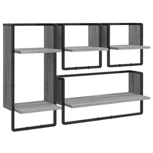 vidaXL Conj. prateleiras c/ barras 4pcs derivados madeira cinza sonoma