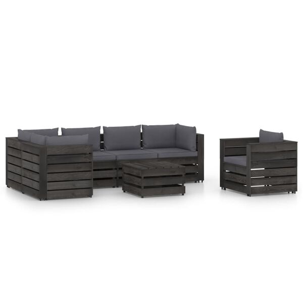 vidaXL 7 pcs conj. lounge jardim + almofad&otilde;es madeira impreg. cinzento