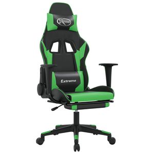 vidaXL Cadeira gaming c/ apoio p&eacute;s couro artificial preto e verde