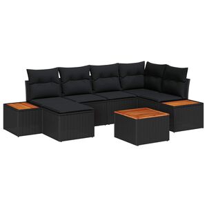 vidaXL Conjunto de Sof&aacute; de Jardim com almofada 7 pcs Preto vime PE