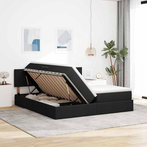 vidaXL Cama com Armazenamento Preto 200 x 200 cm Couro Sint&eacute;tico