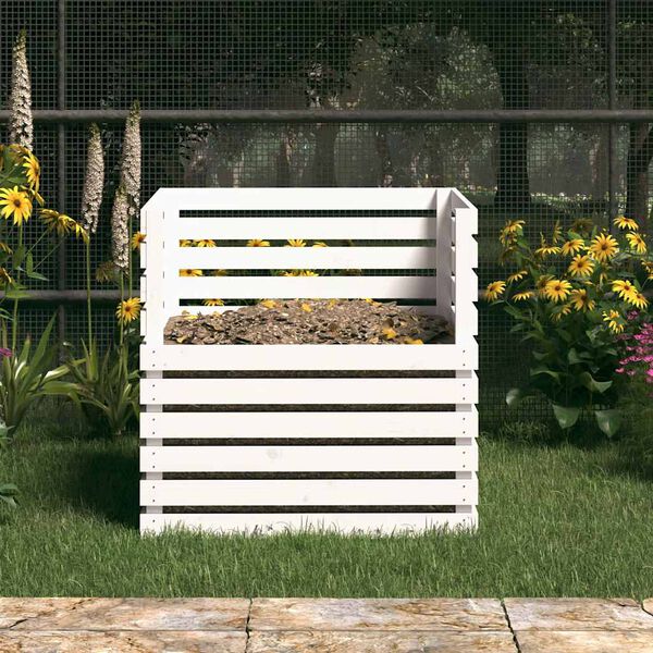 vidaXL Compostor 80x80x78 cm madeira de pinho maci&ccedil;a branco