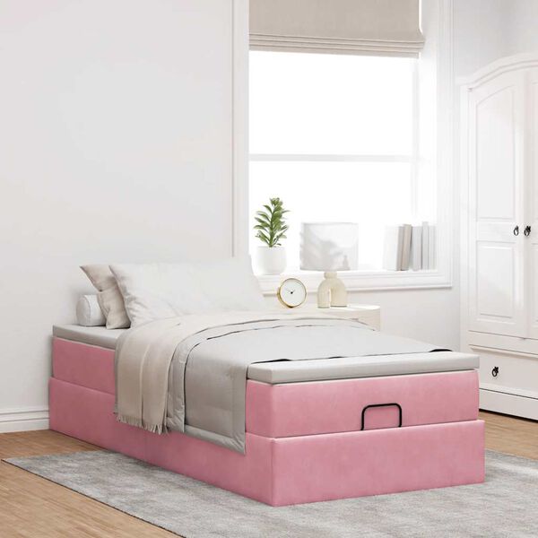 moldura de cama otomana vidaXL com colchão rosa 100x200cm veludo