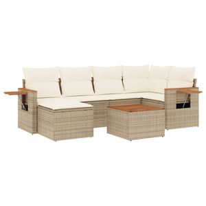 vidaXL 7 pcs conjunto de sof&aacute;s p/ jardim com almofad&otilde;es vime PE bege