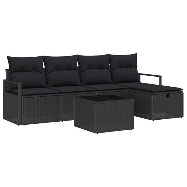 vidaXL Conjunto de Sof&aacute; de Jardim 6 pcs Preto Rattan Sint&eacute;tico