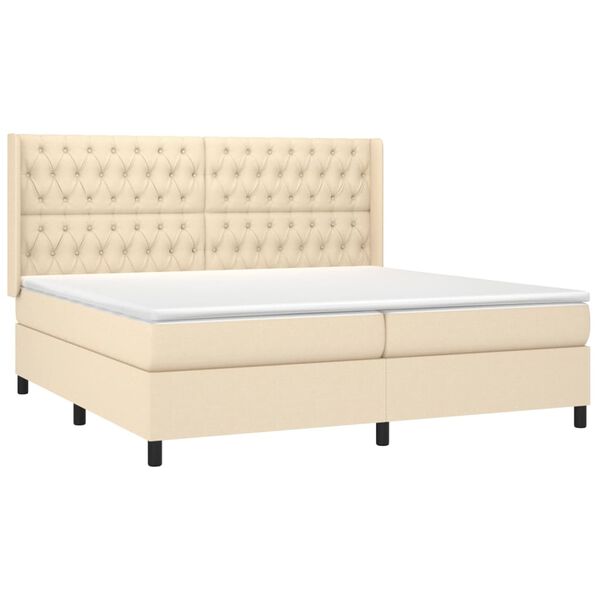 vidaXL Cama box spring c/ colch&atilde;o e LED 200x200 cm tecido cor creme