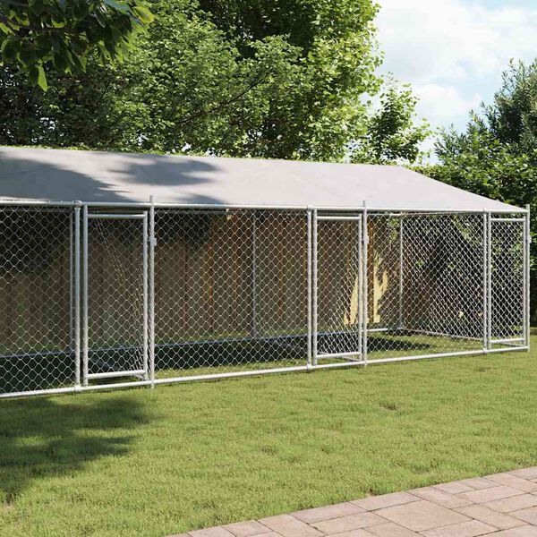 vidaXL Jaula para c&atilde;o com telhado/portas 8x2x2 m a&ccedil;o galvanizado cinza
